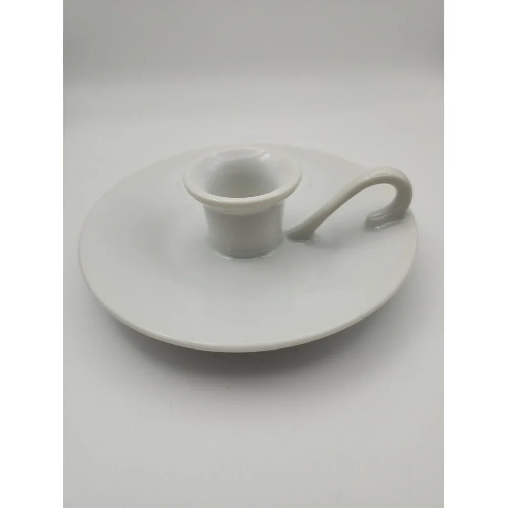 vintage white porcelain chamber  Stick Candle Holder, Finger Loop Holder